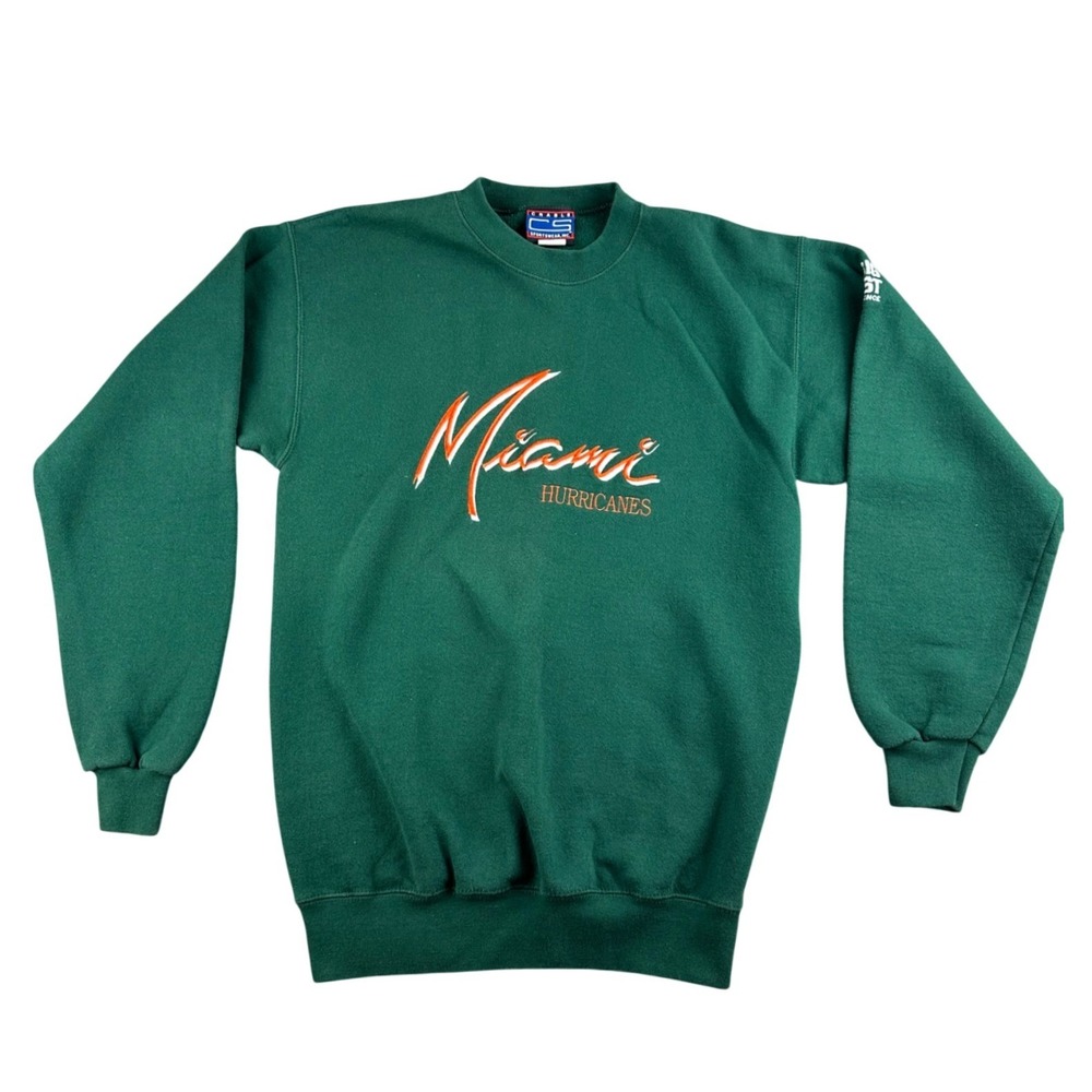 Vintage Miami Hurricanes Big East Sweatshirt M Green Crable Sportswear USA Made